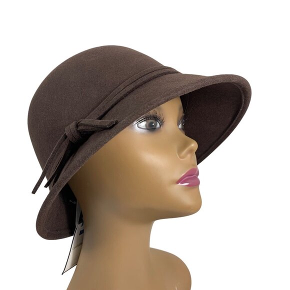 NWT Brown 100% Wool Packable Cloche Hat, Ribbon Accent + Bow By Croft & Barrow - Picture 2 of 10